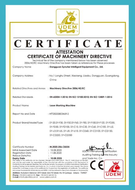 China Dongguan Synutar Intelligent Equipment Co., Ltd. Certificações