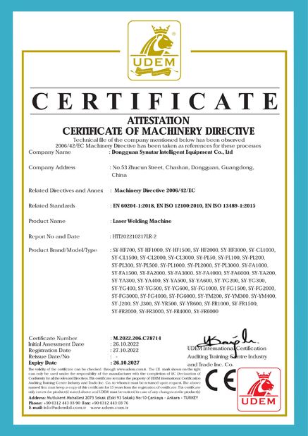 China Dongguan Synutar Intelligent Equipment Co., Ltd. Certificações